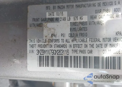 2016 Mazda 3 I Grand Touring из США, поврежденный, VIN 3MZBM1N79GM26311